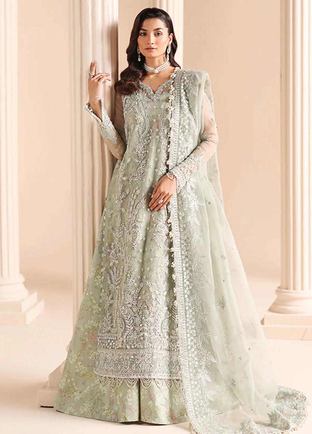 Edel by Saffron Embroidered Organza Suit Unstitched 3 Piece SFR24E D-06 Dune Grass - Formal Collection