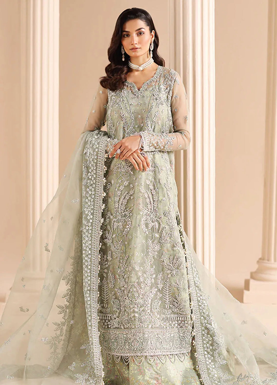 Edel by Saffron Embroidered Organza Suit Unstitched 3 Piece SFR24E D-06 Dune Grass - Formal Collection