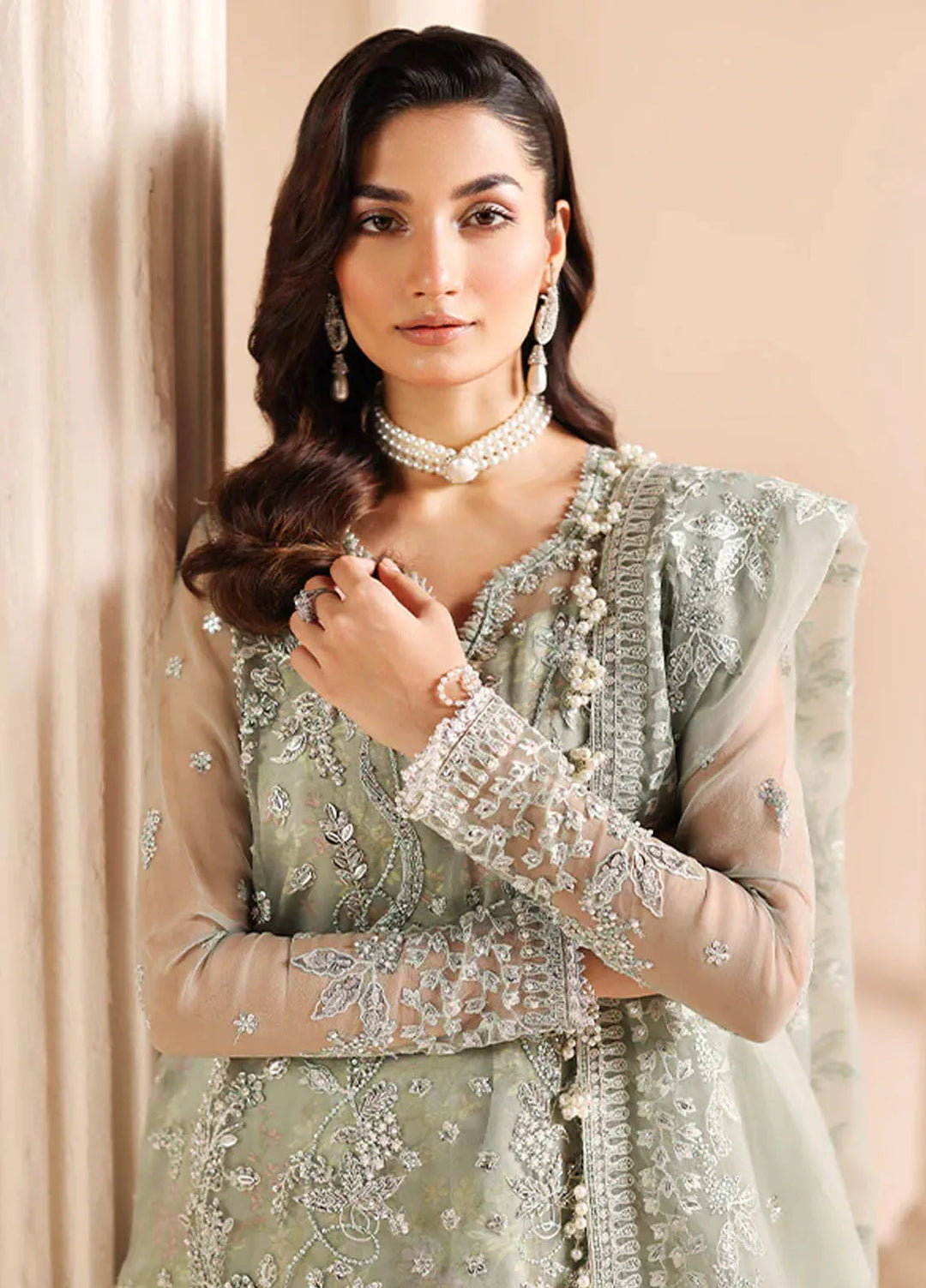 Edel by Saffron Embroidered Organza Suit Unstitched 3 Piece SFR24E D-06 Dune Grass - Formal Collection