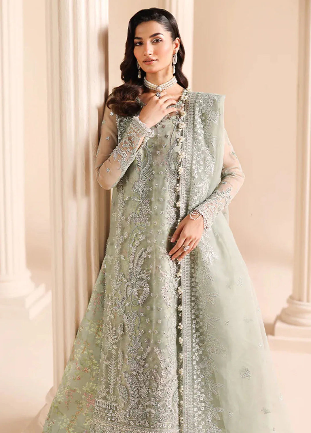 Edel by Saffron Embroidered Organza Suit Unstitched 3 Piece SFR24E D-06 Dune Grass - Formal Collection