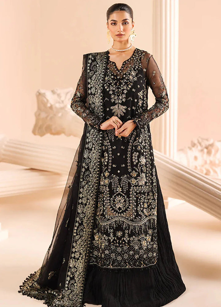 Edel by Saffron Embroidered Organza Suit Unstitched 3 Piece SFR24E D-08 Noir Dewdrop - Formal Collection