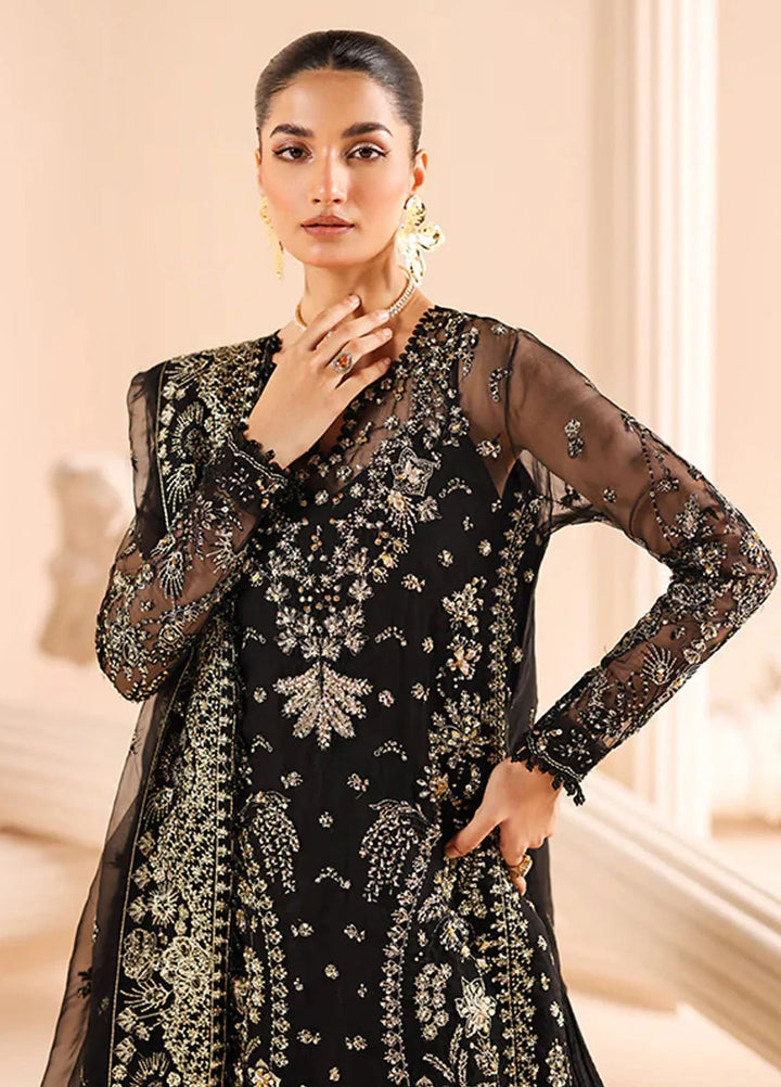Edel by Saffron Embroidered Organza Suit Unstitched 3 Piece SFR24E D-08 Noir Dewdrop - Formal Collection