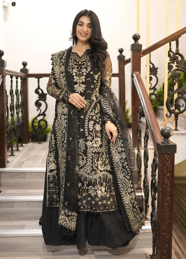 Edel by Saffron Embroidered Organza Suit Unstitched 3 Piece SFR24E D-08 Noir Dewdrop - Formal Collection