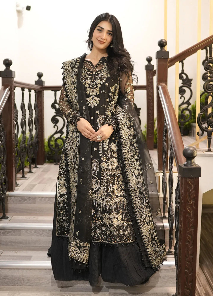 Edel by Saffron Embroidered Organza Suit Unstitched 3 Piece SFR24E D-08 Noir Dewdrop - Formal Collection