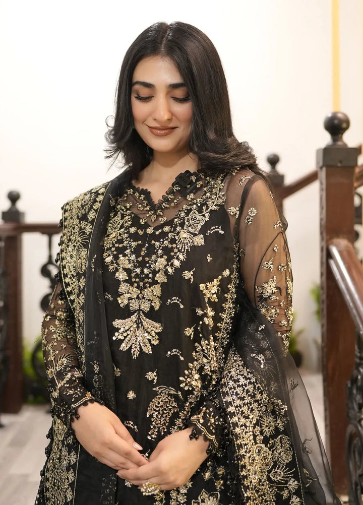 Edel by Saffron Embroidered Organza Suit Unstitched 3 Piece SFR24E D-08 Noir Dewdrop - Formal Collection