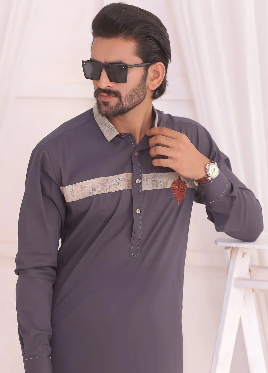 Edge Republic Fancy Men Kameez Shalwar - ER 687 Grey