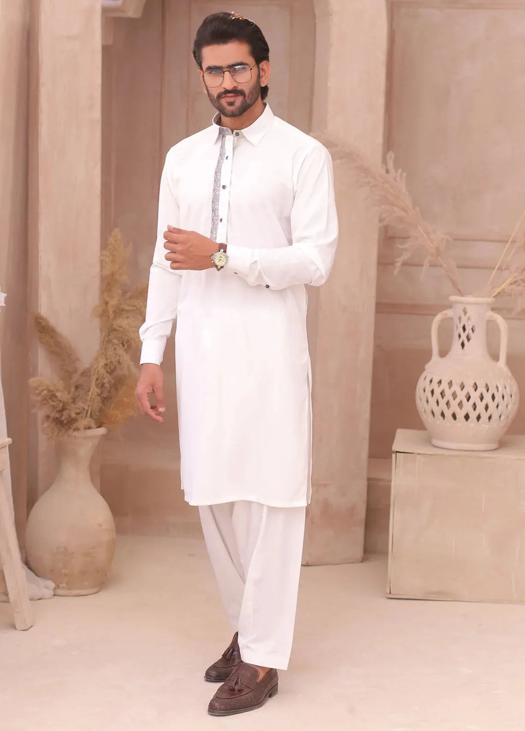Edge Republic Fancy Men Kameez Shalwar - ER 698 White