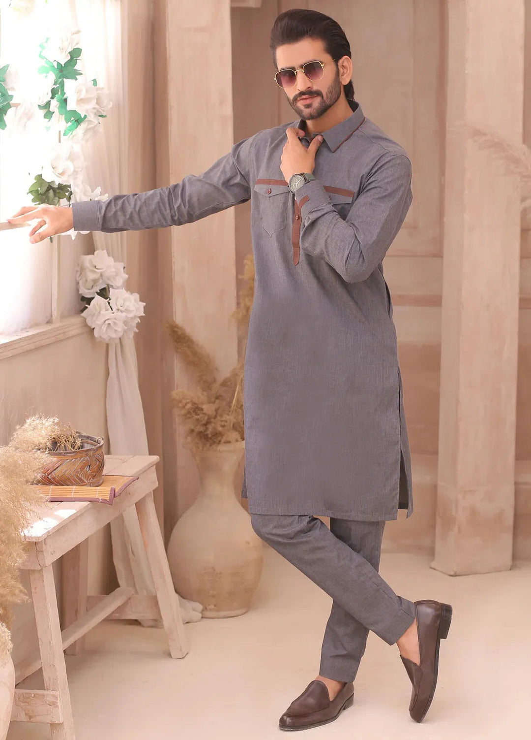 Edge Republic Fancy Men Kurta Pajama - ER 691 Grey