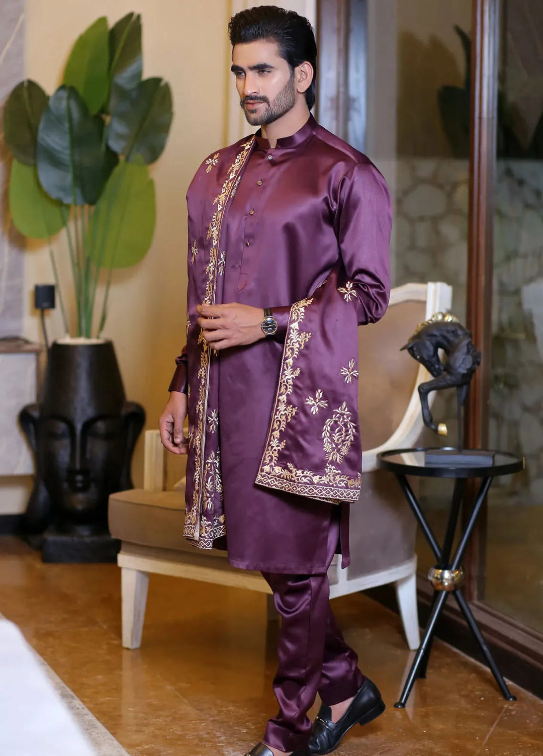 Edge Republic Fancy Men Kurta Pajama With Shawl - ER 703 Purple