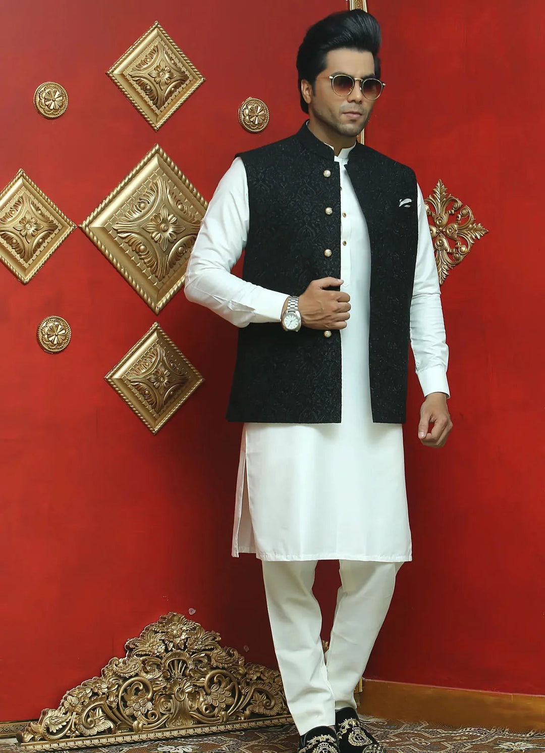 Edge Republic Kurta Pajama And Waist Coat ER WC 1007 Elebant Black