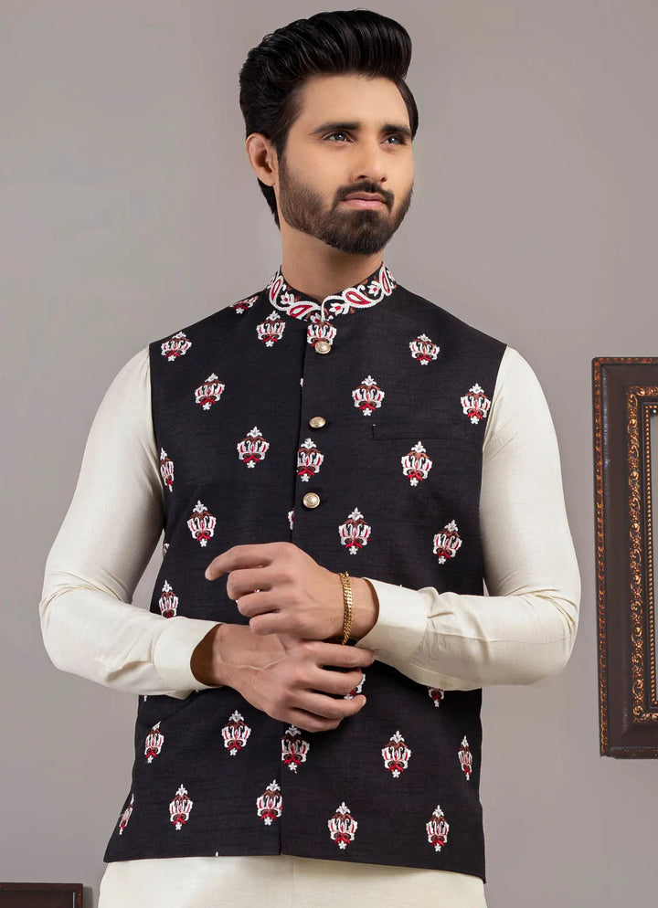 Edge Republic Kurta Pajama And Waist Coat ER WC 1012 Brown Logo Lion Embroided Waist Coat