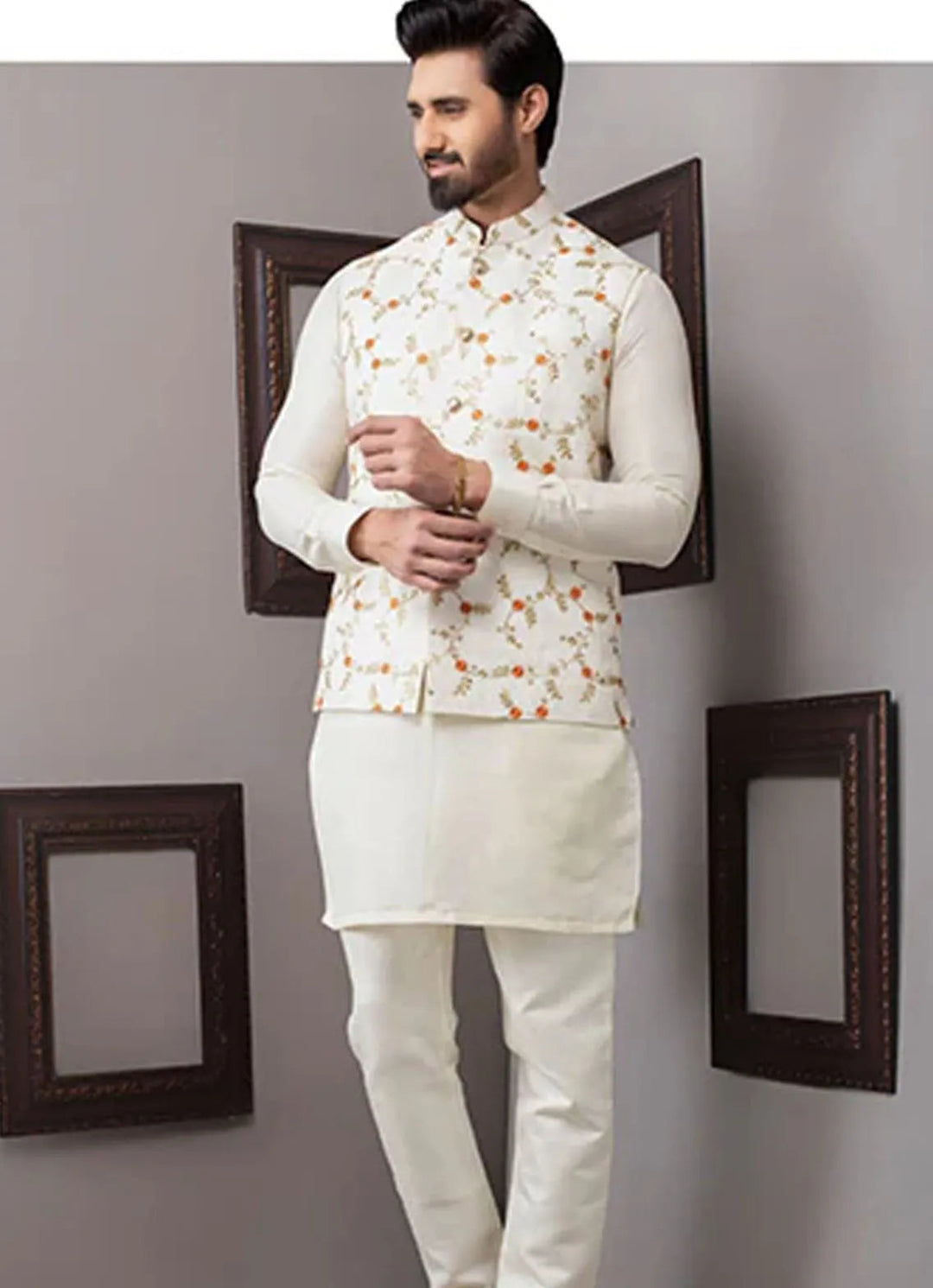 Edge Republic Kurta Pajama And Waist Coat ER WC 1020 All Beige Waist Coat