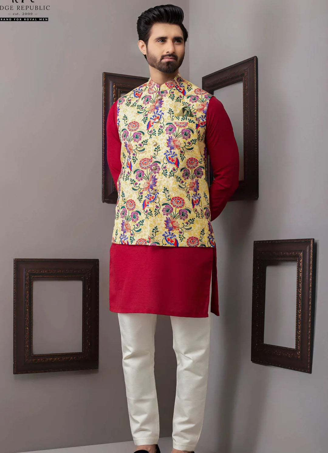 Edge Republic Kurta Pajama And Waist Coat ER WC 1021 Yellow Delux Waist Coat