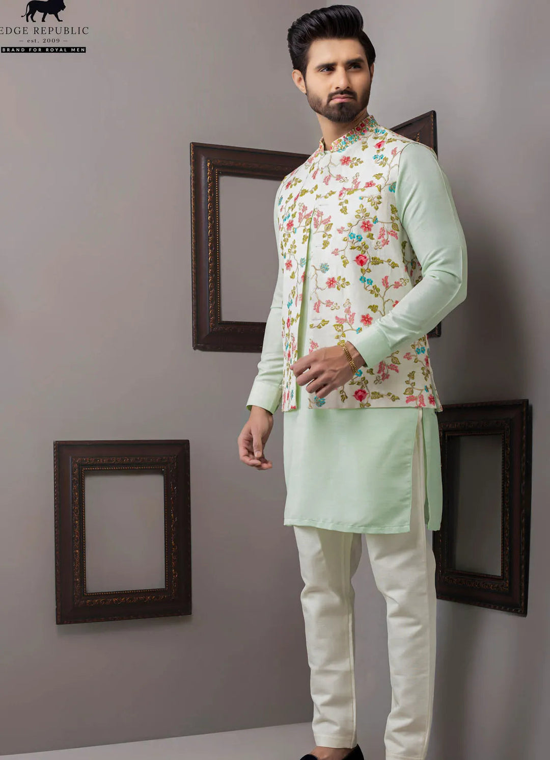 Edge Republic Kurta Pajama And Waist Coat ER WC 1024 Mint Waist Coat