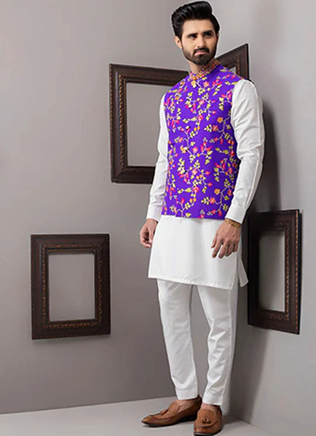 Edge Republic Kurta Pajama And Waist Coat ER WC 1025 Purple Craze Wasit Coat