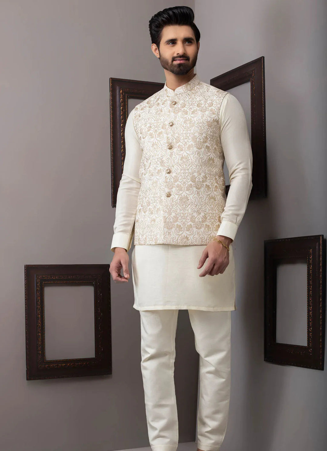 Edge Republic Kurta Pajama And Waist Coat ER WC 1030 Beige Waist Coat