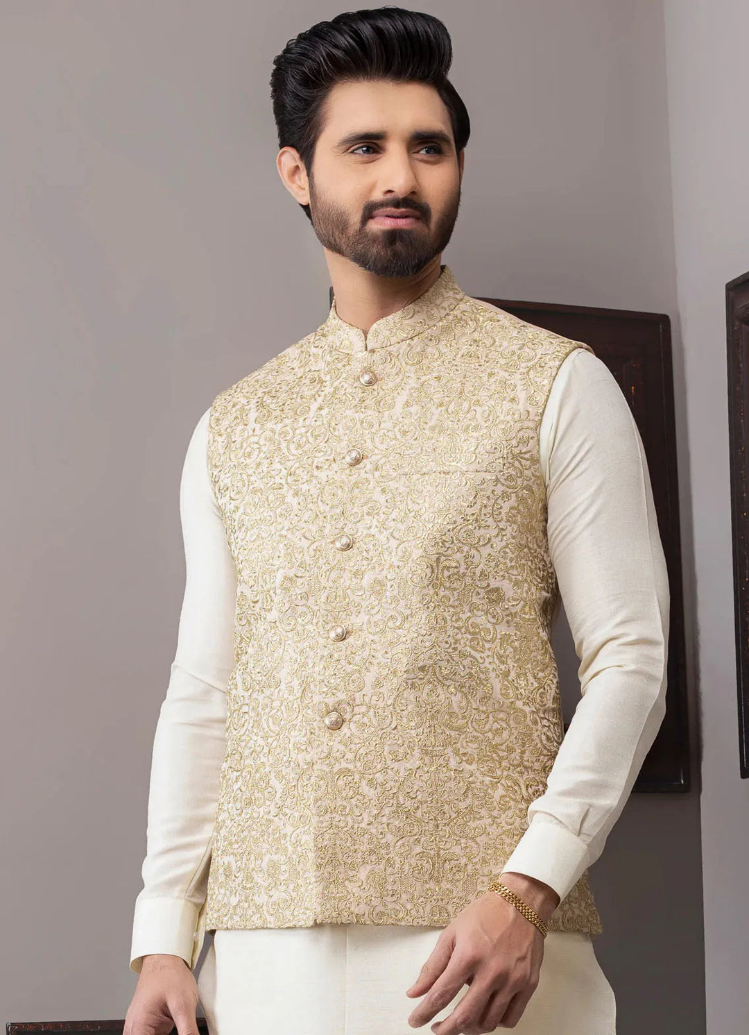 Edge Republic Kurta Pajama And Waist Coat ER WC 1036 Gold Love Waist Coat
