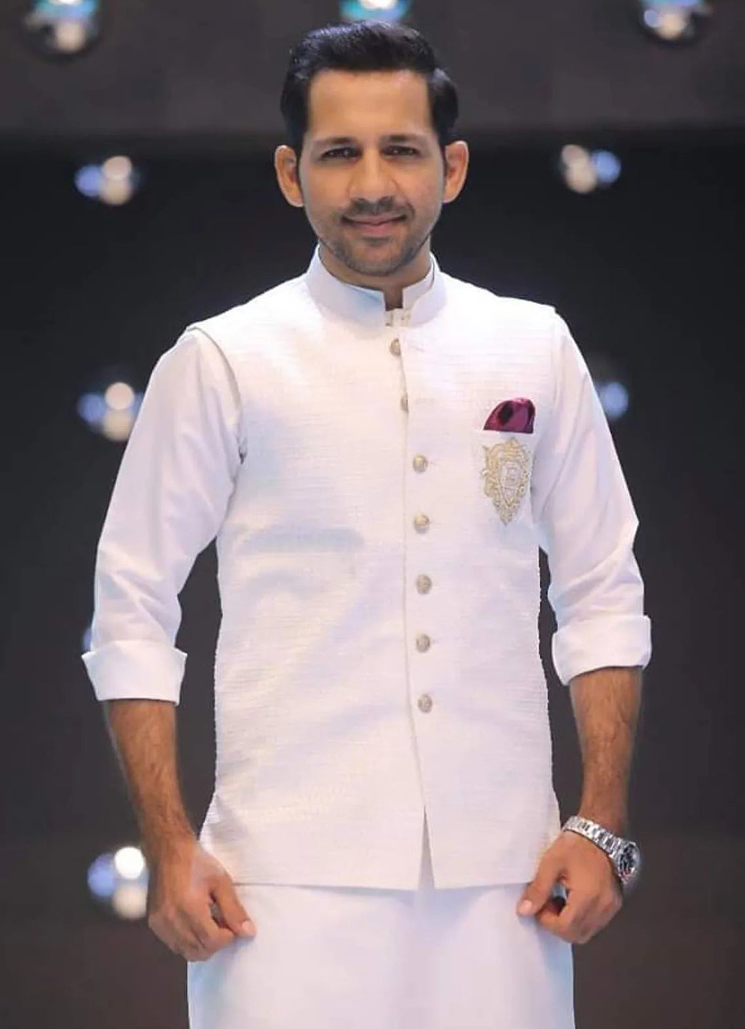 Edge Republic Kurta Pajama And Waist Coat ER WC 1048 White Love With Monogram On Pocket Wasit Coat