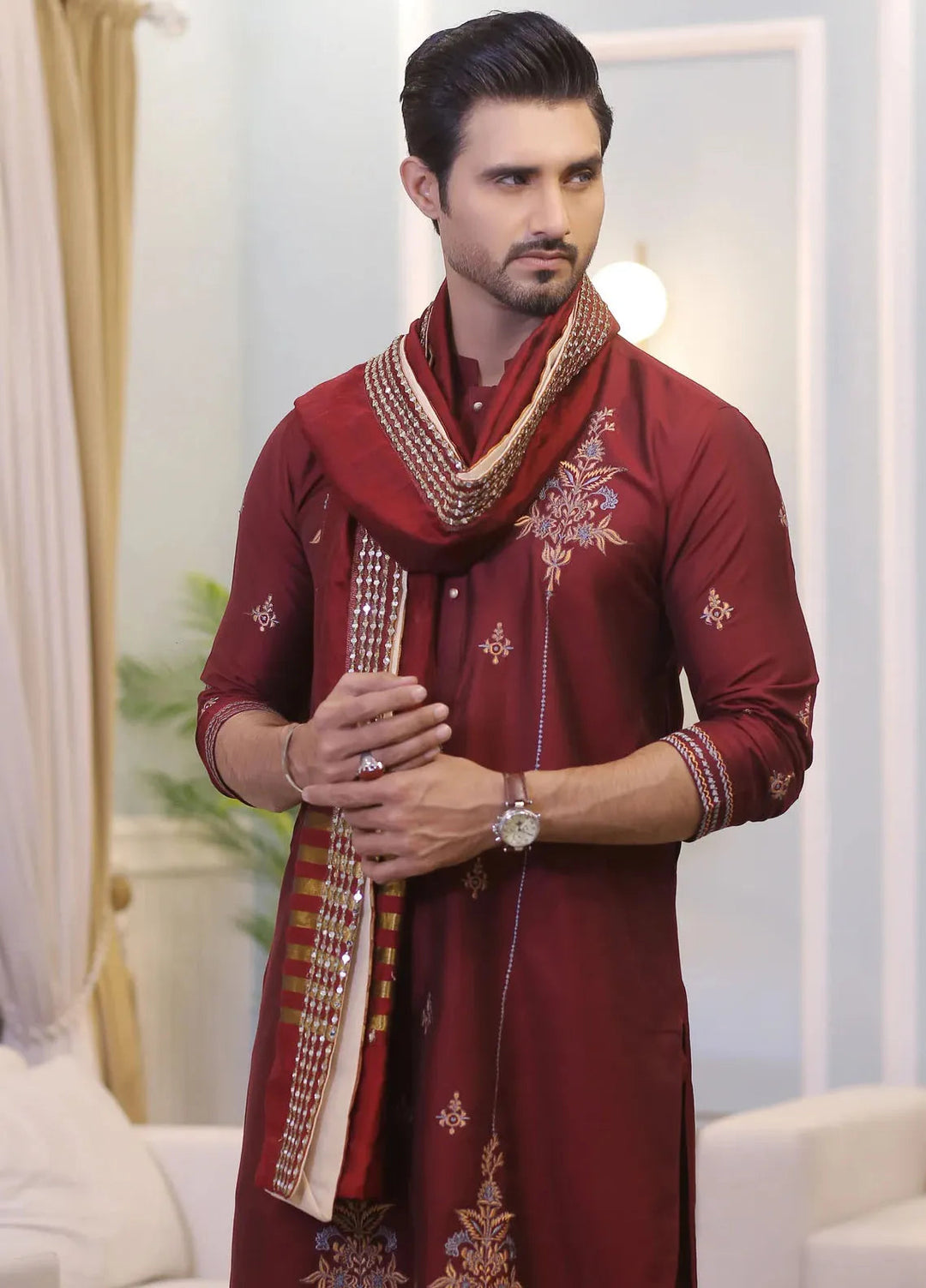 Edge Republic Pret Chikankari Kurta Pajama With Shawl CK 714