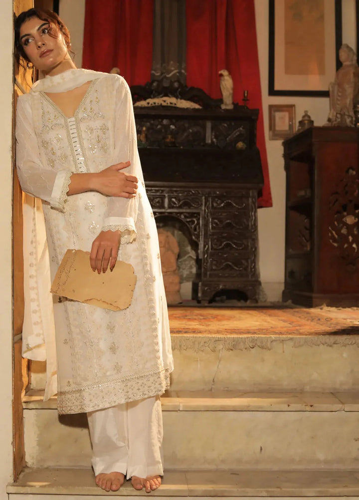 Edge Republic Pret Embroidered Chiffon 3 Piece Suit Republic Womens 10 Zamzama White