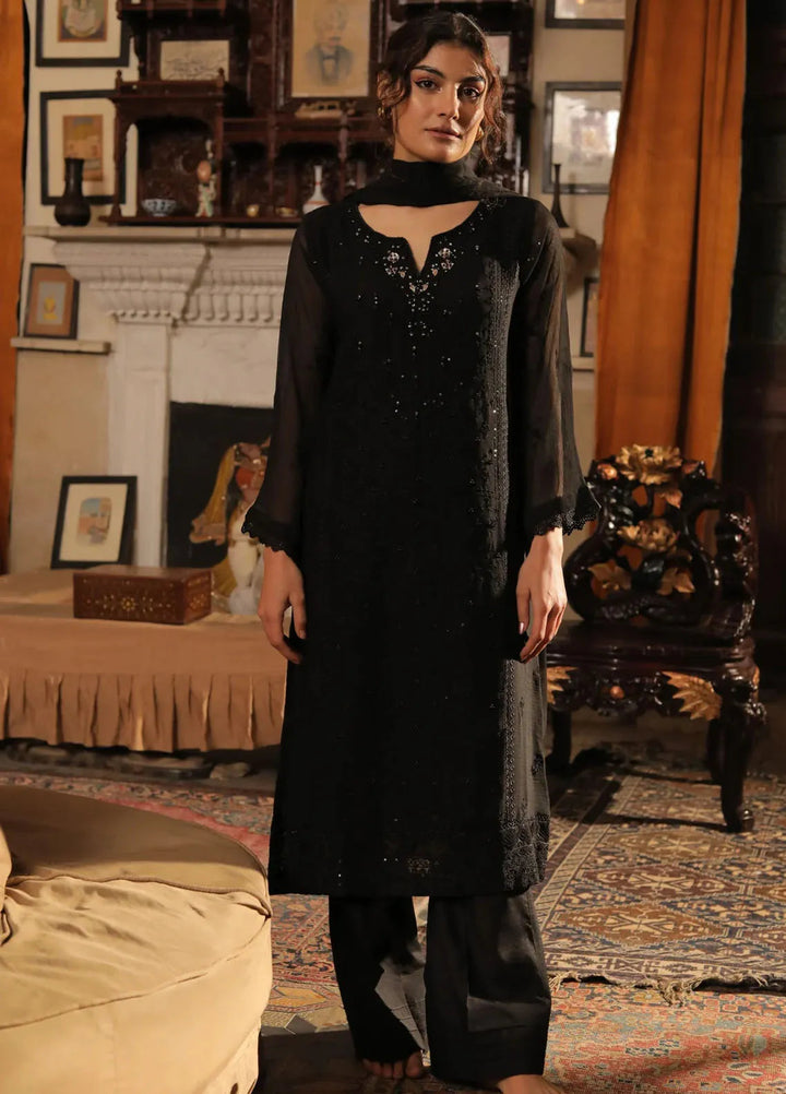 Edge Republic Pret Embroidered Raw Silk 3 Piece Suit Republic Womens 03 Humkalaam Black