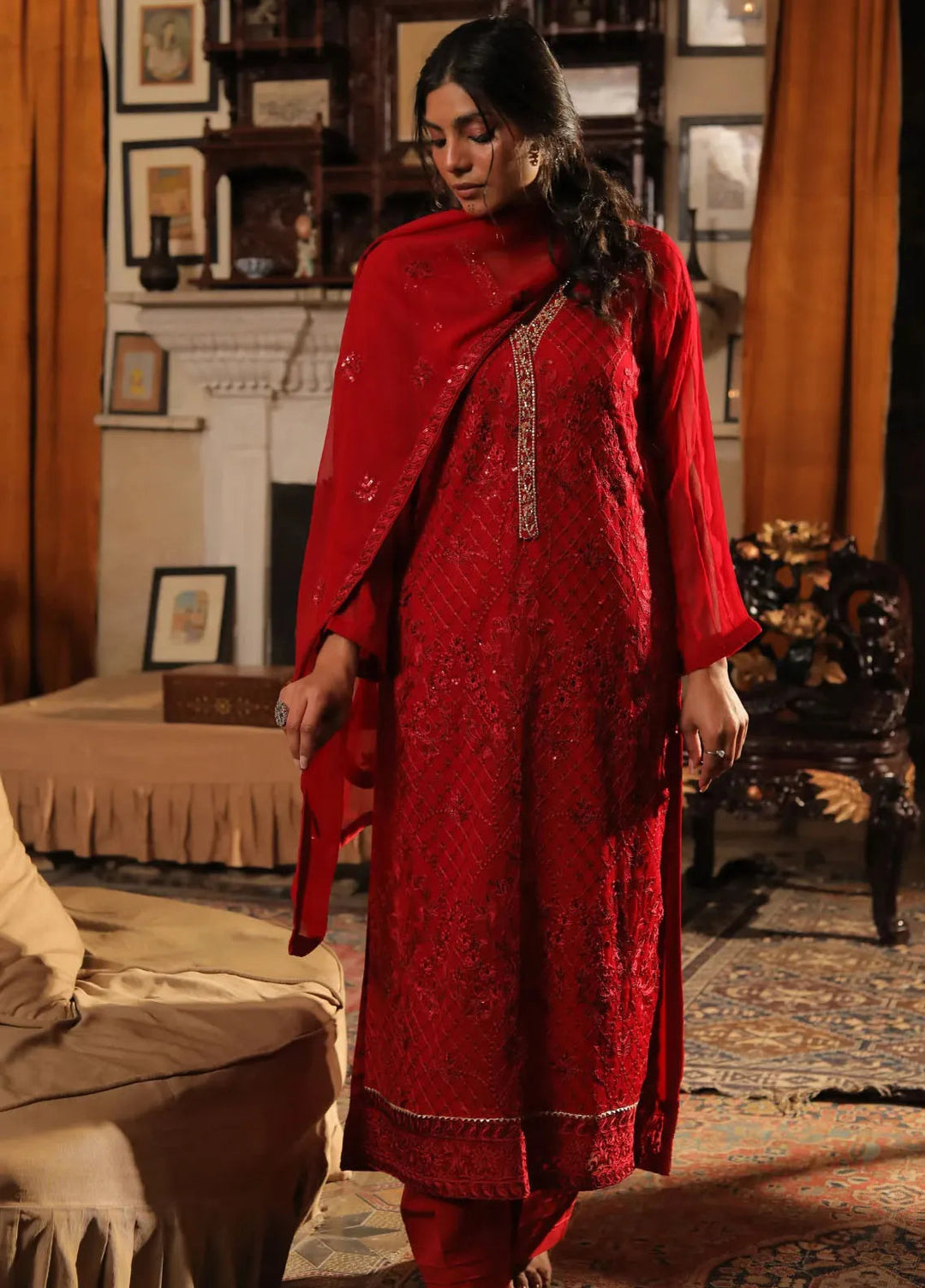 Edge Republic Pret Embroidered Raw Silk 3 Piece Suit Republic Womens 04 Chupke Chupke Red