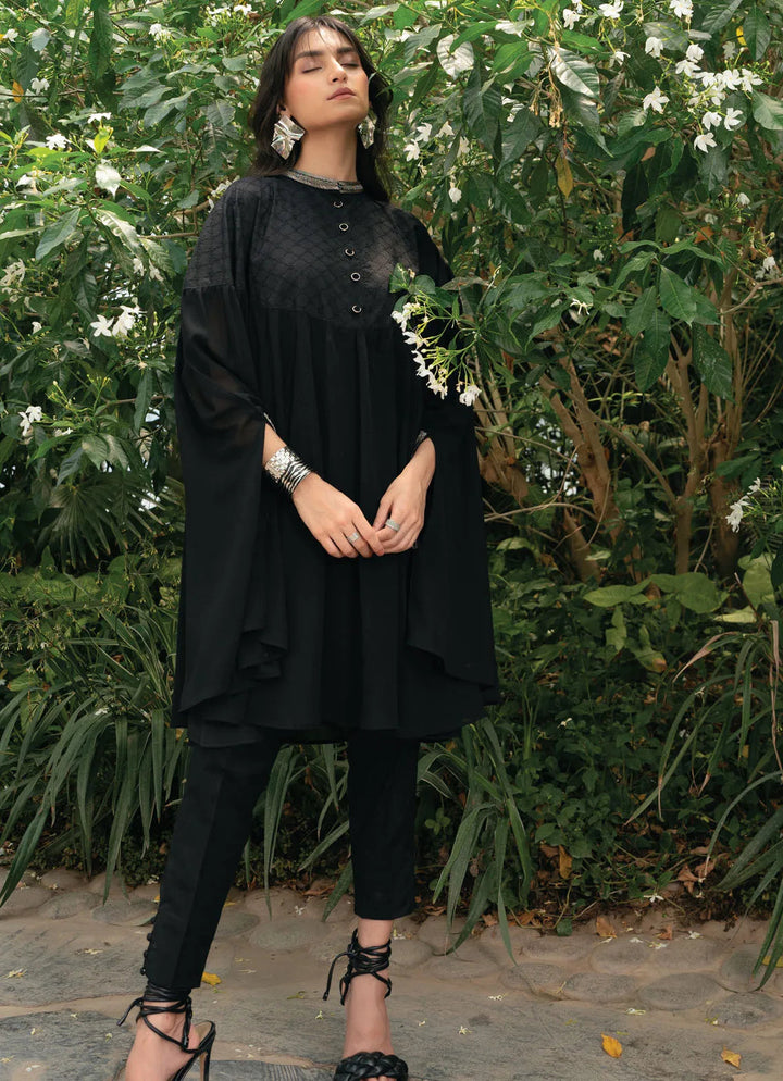 Edowlark Pret Causal Chikankari 3 Piece Beaded Cape Dress With Designer Details