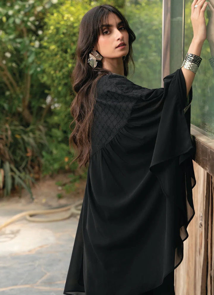 Edowlark Pret Causal Chikankari 3 Piece Beaded Cape Dress With Designer Details