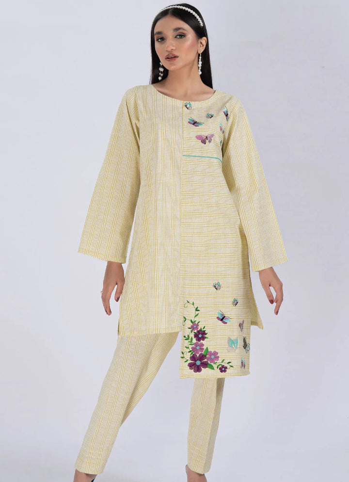 Edowlark Pret Embroidered Cotton 2 Piece Plaided Shirt