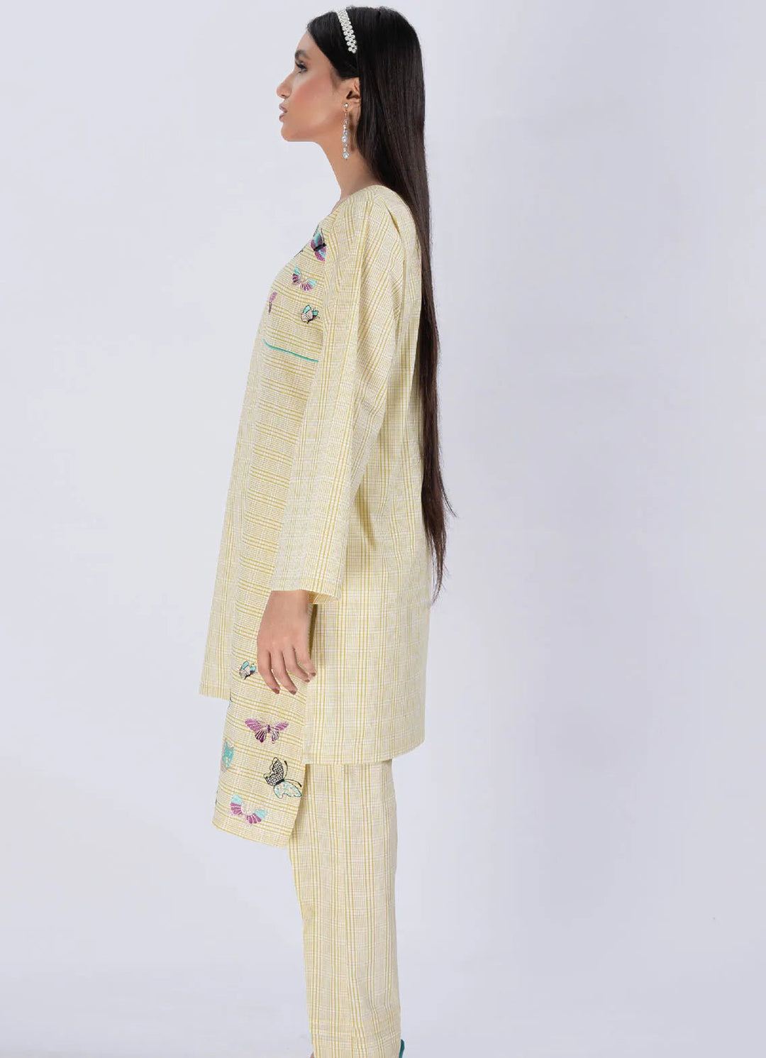 Edowlark Pret Embroidered Cotton 2 Piece Plaided Shirt