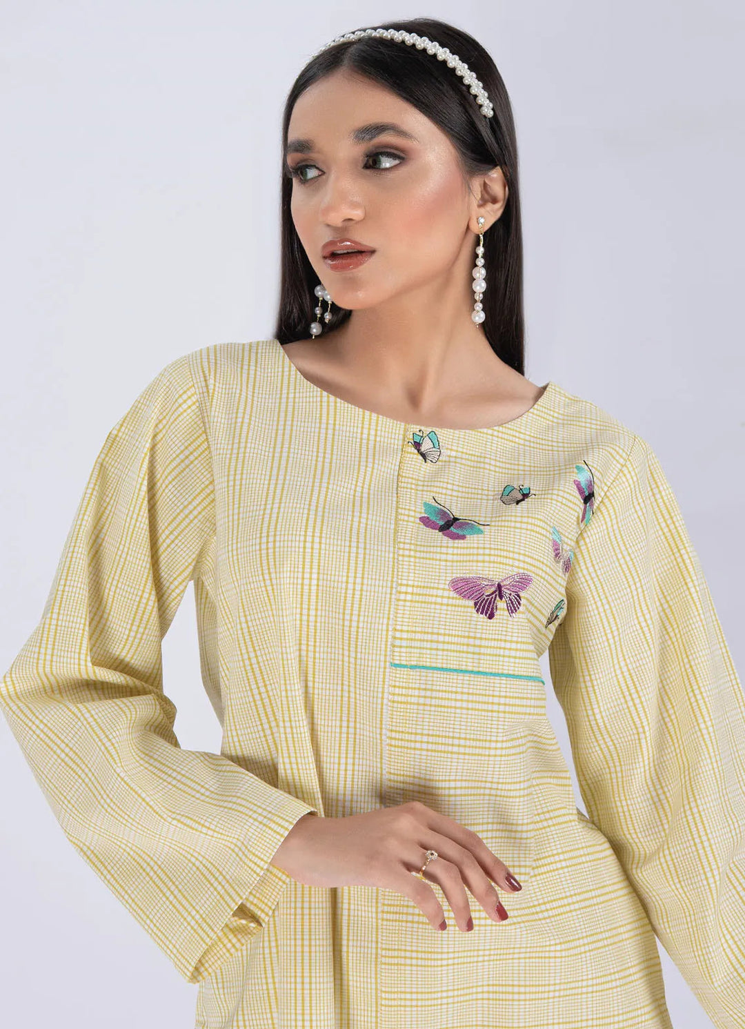 Edowlark Pret Embroidered Cotton 2 Piece Plaided Shirt