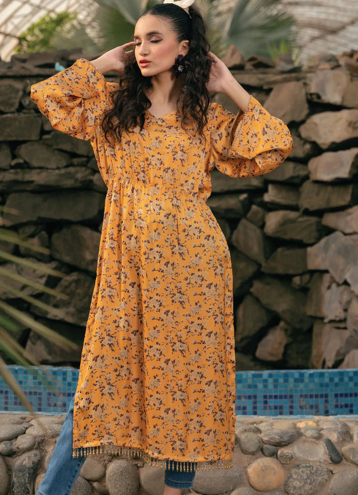 Edowlark Pret Printed Charmeuse Silk 1 Piece Silk Kaftan Dress Maxi Dress