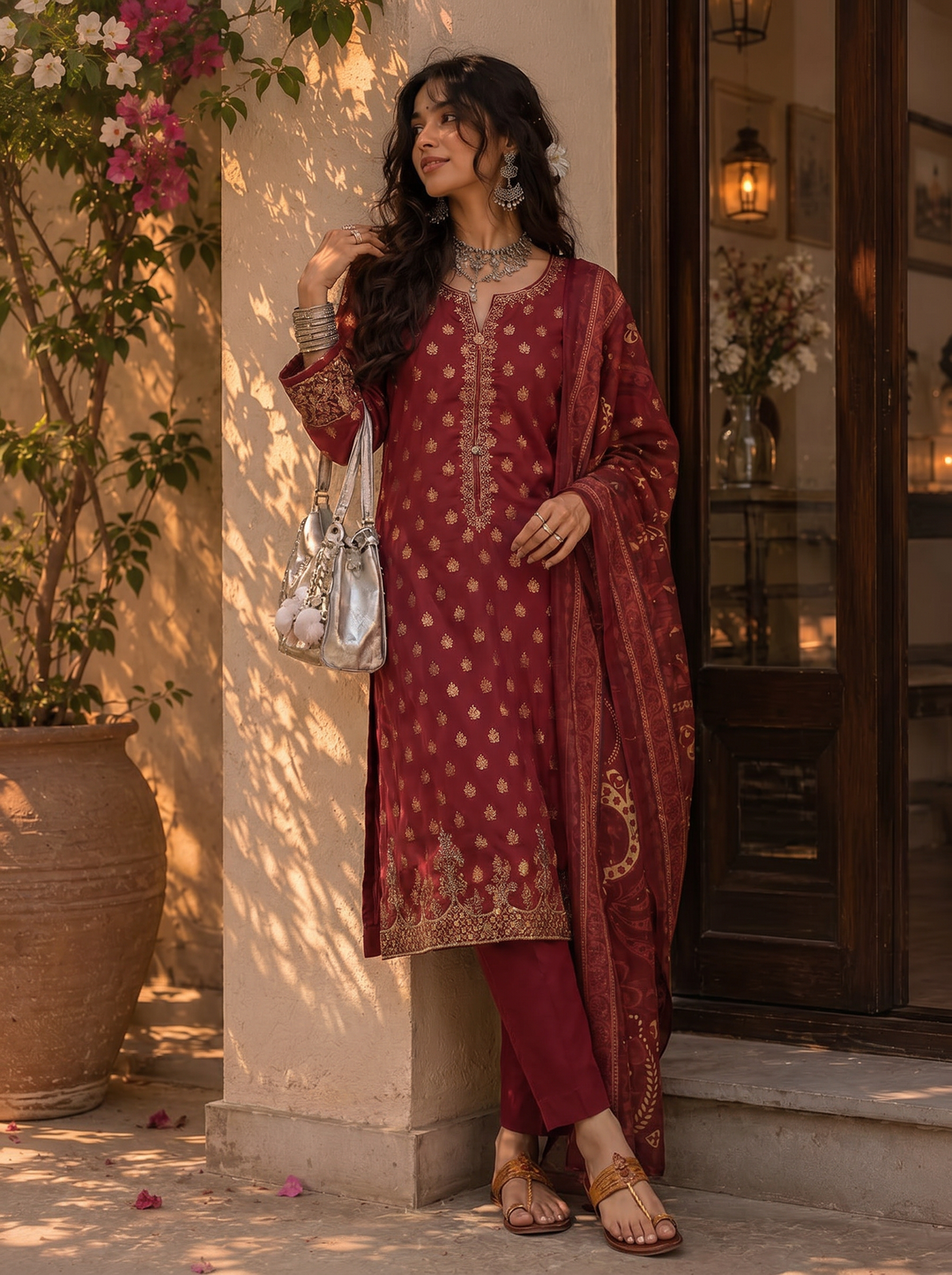 Block and Bloom by HZ Textiles RTW Embroidered Cotton 3 Piece Suit HZ26PCB SBE-004-3P - Casual Collection