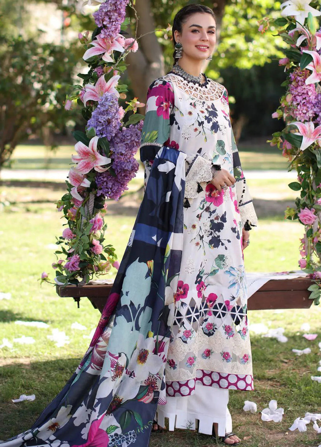 Elaf Chikankari Lawn Suit Unstitched 3 Piece EF24C ECK-01 A Lovelight - Summer Collection