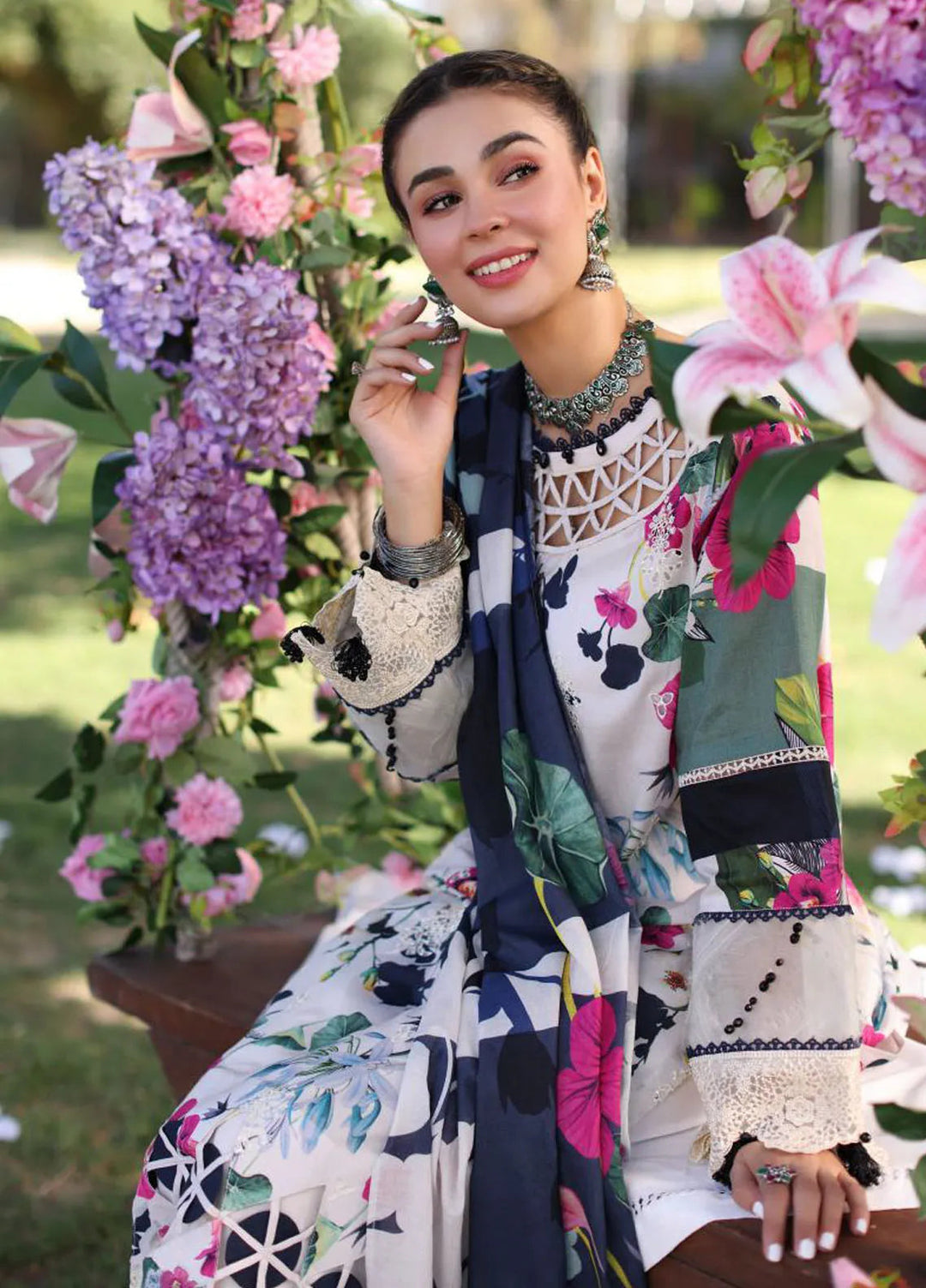 Elaf Chikankari Lawn Suit Unstitched 3 Piece EF24C ECK-01 A Lovelight - Summer Collection