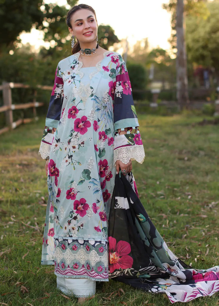 Elaf Chikankari Lawn Suit Unstitched 3 Piece EF24C ECK-01 B Aquabella - Summer Collection