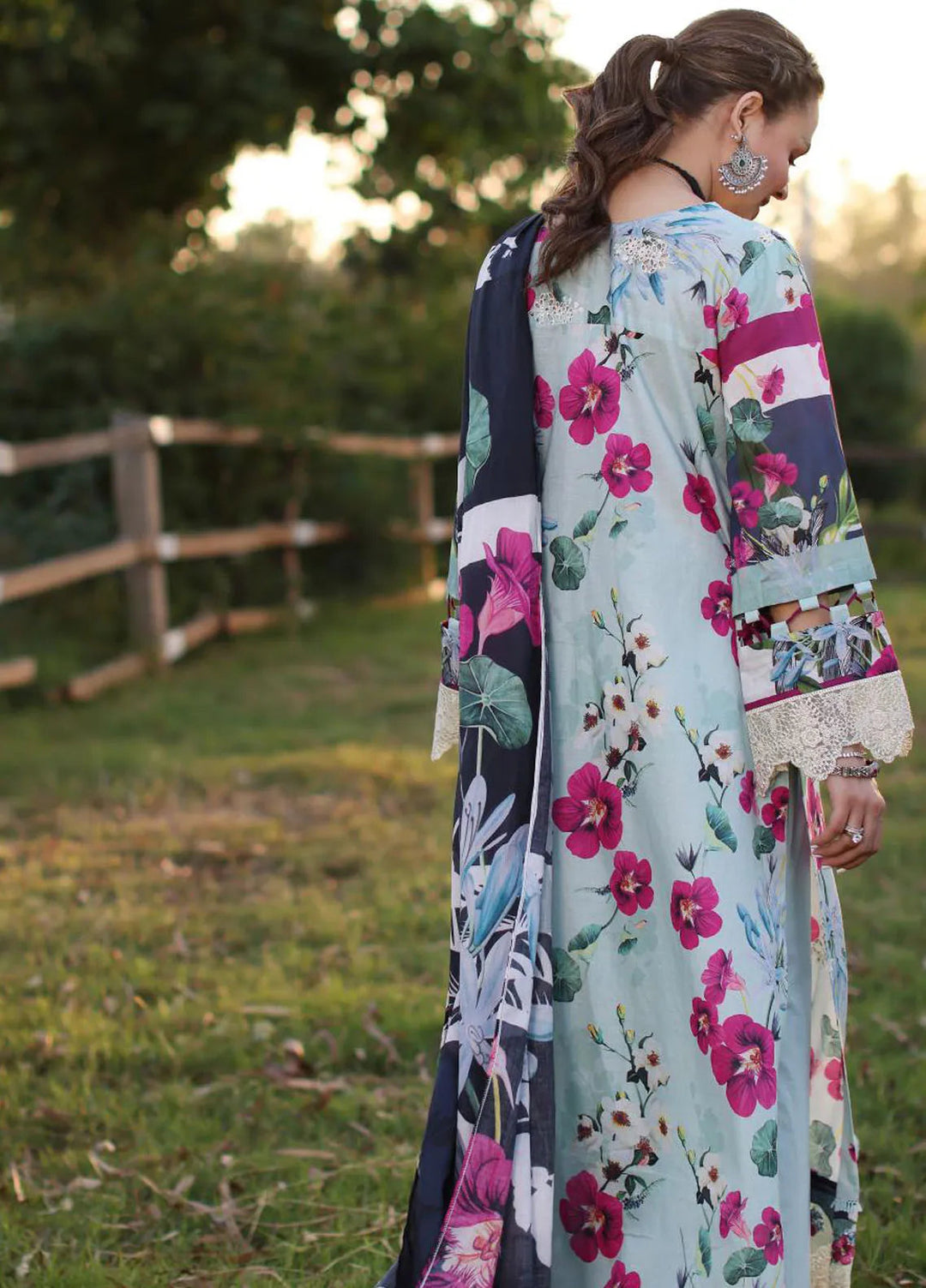 Elaf Chikankari Lawn Suit Unstitched 3 Piece EF24C ECK-01 B Aquabella - Summer Collection