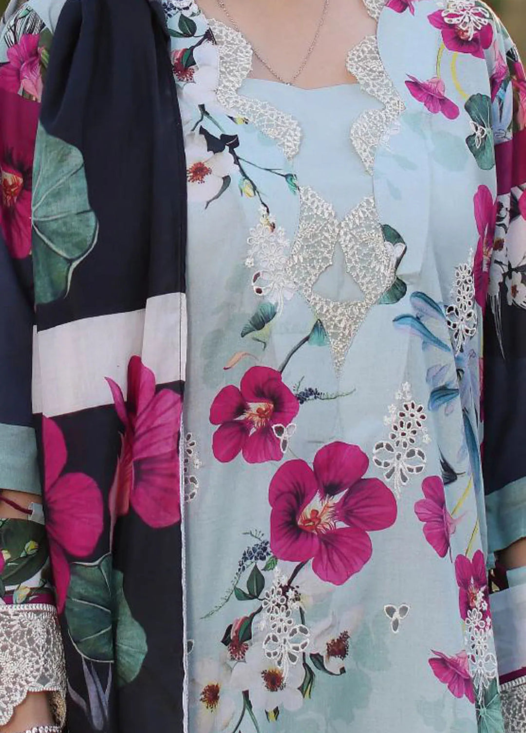 Elaf Chikankari Lawn Suit Unstitched 3 Piece EF24C ECK-01 B Aquabella - Summer Collection