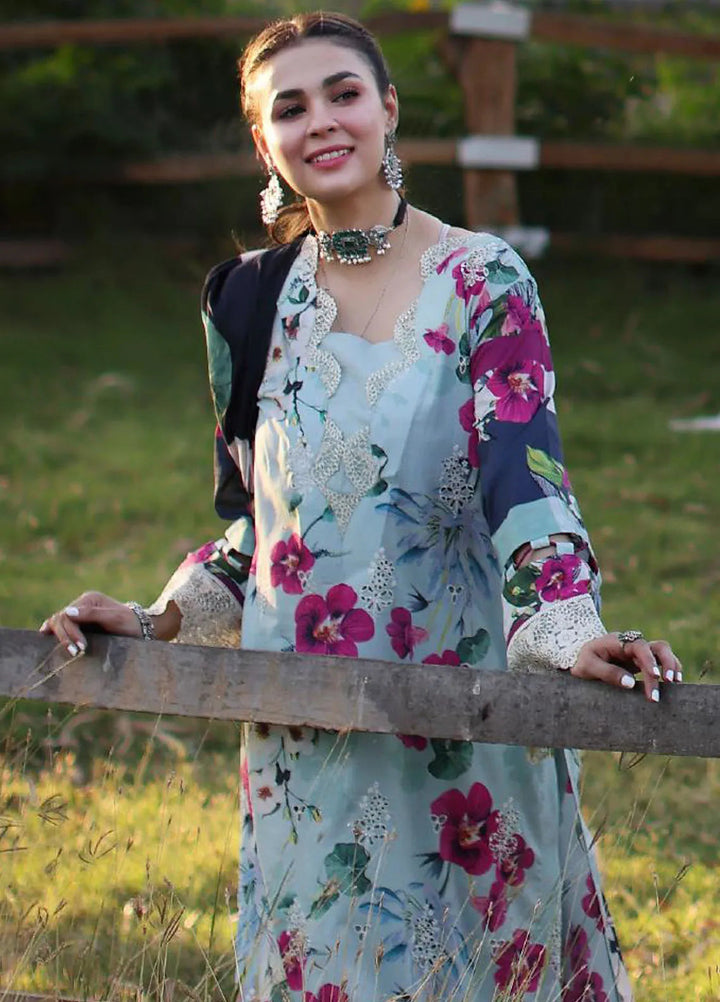 Elaf Chikankari Lawn Suit Unstitched 3 Piece EF24C ECK-01 B Aquabella - Summer Collection