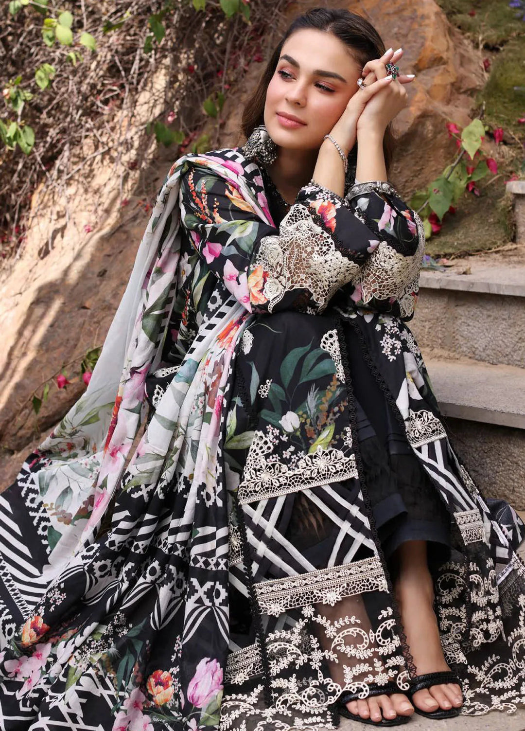 Elaf Chikankari Lawn Suit Unstitched 3 Piece EF24C ECK-02 A Noiree - Summer Collection