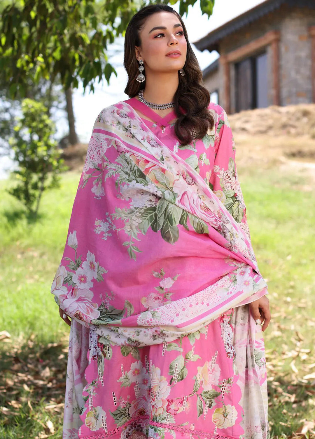 Elaf Chikankari Lawn Suit Unstitched 3 Piece EF24C ECK-03 B Pink Muse - Summer Collection