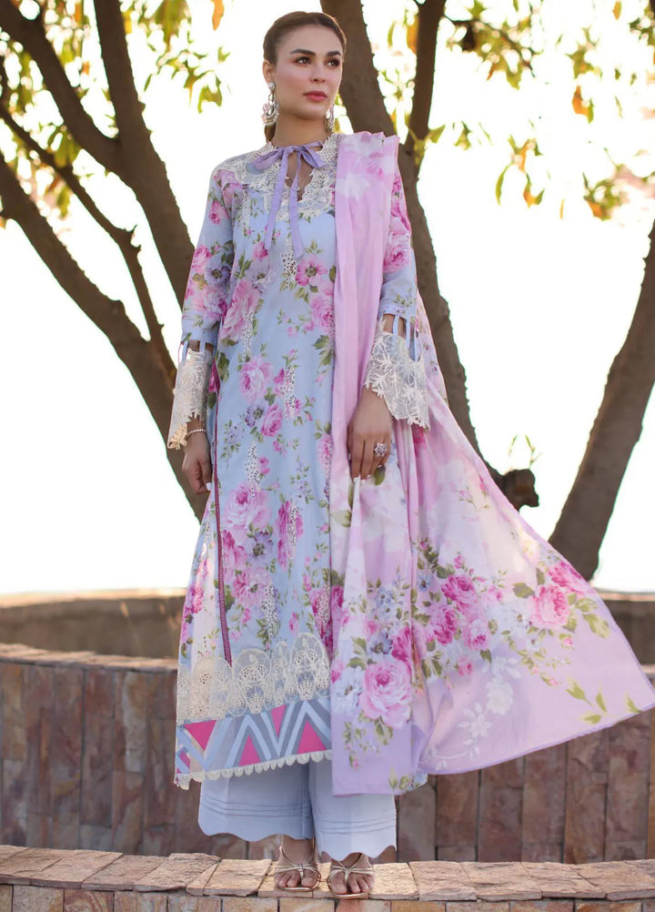 Elaf Chikankari Lawn Suit Unstitched 3 Piece EF24C ECK-04 A Ocean Blossoms - Summer Collection