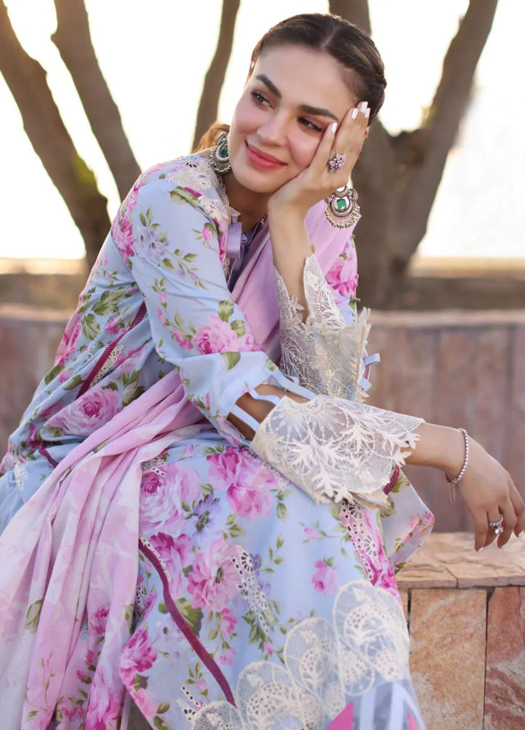 Elaf Chikankari Lawn Suit Unstitched 3 Piece EF24C ECK-04 A Ocean Blossoms - Summer Collection
