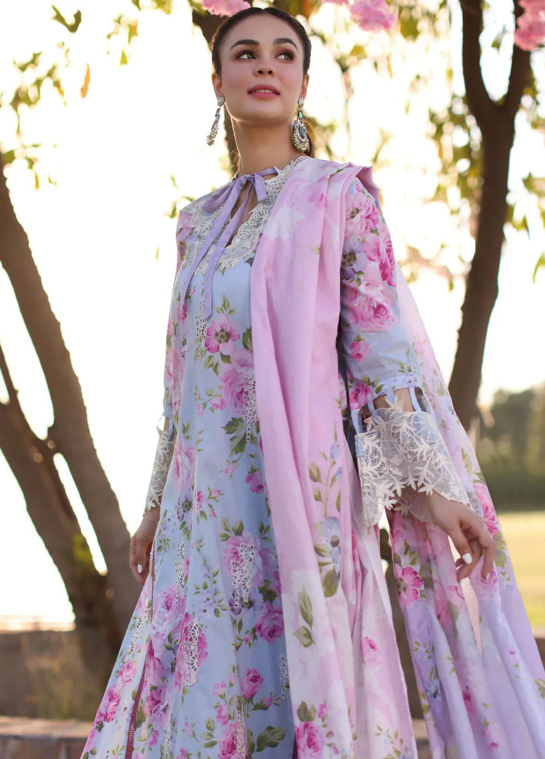 Elaf Chikankari Lawn Suit Unstitched 3 Piece EF24C ECK-04 A Ocean Blossoms - Summer Collection