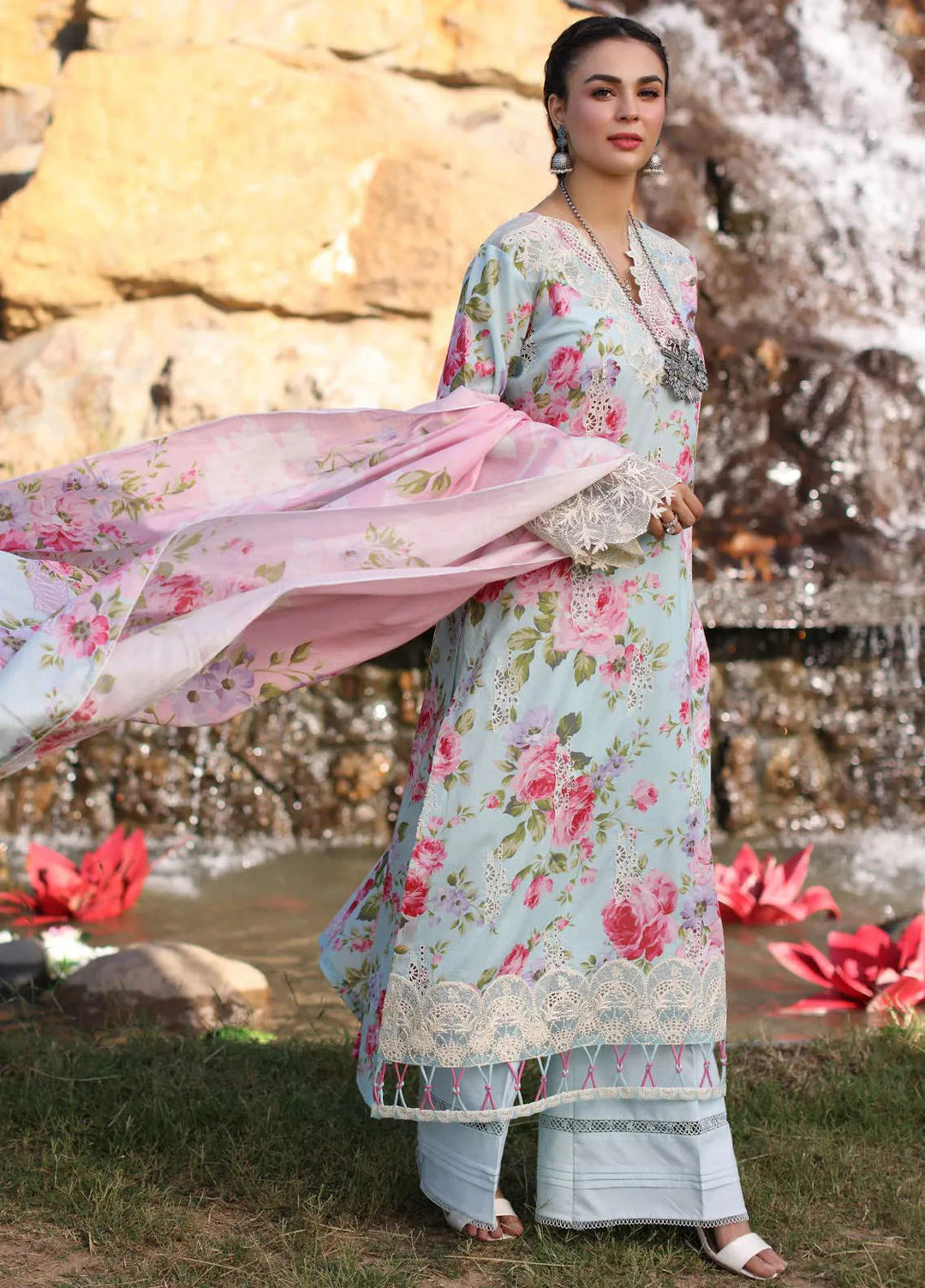Elaf Chikankari Lawn Suit Unstitched 3 Piece EF24C ECK-04 B Glaciella - Summer Collection