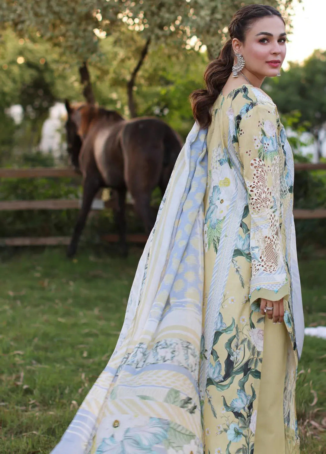 Elaf Chikankari Lawn Suit Unstitched 3 Piece EF24C ECK-05 A Citrus Crush - Summer Collection