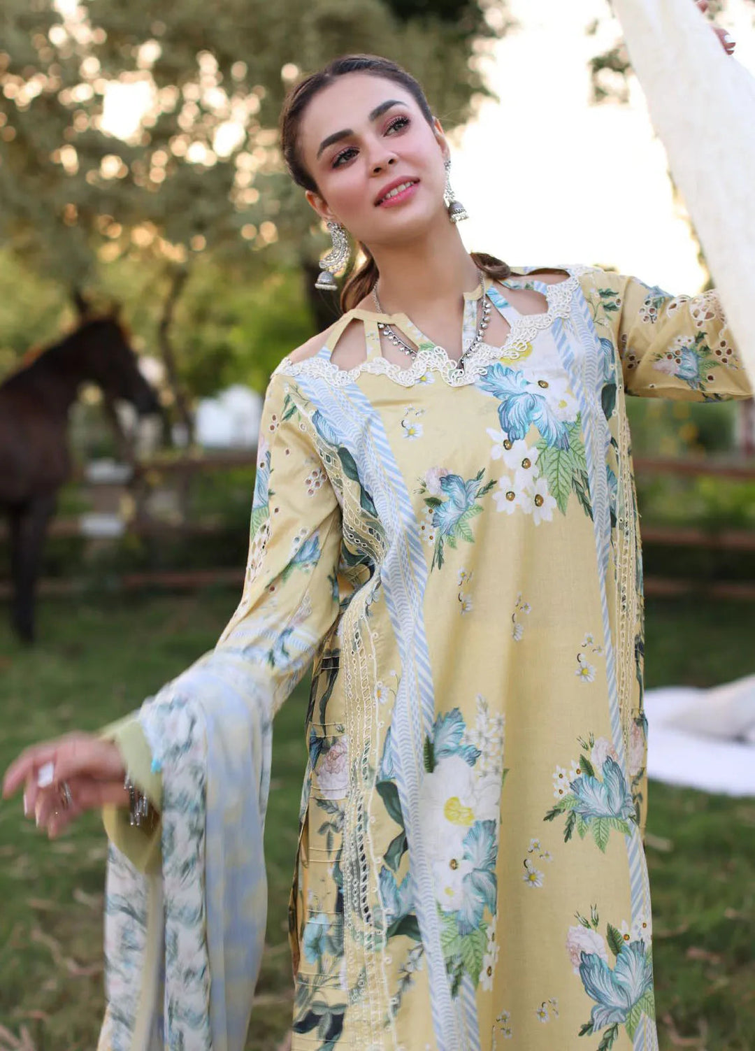 Elaf Chikankari Lawn Suit Unstitched 3 Piece EF24C ECK-05 A Citrus Crush - Summer Collection