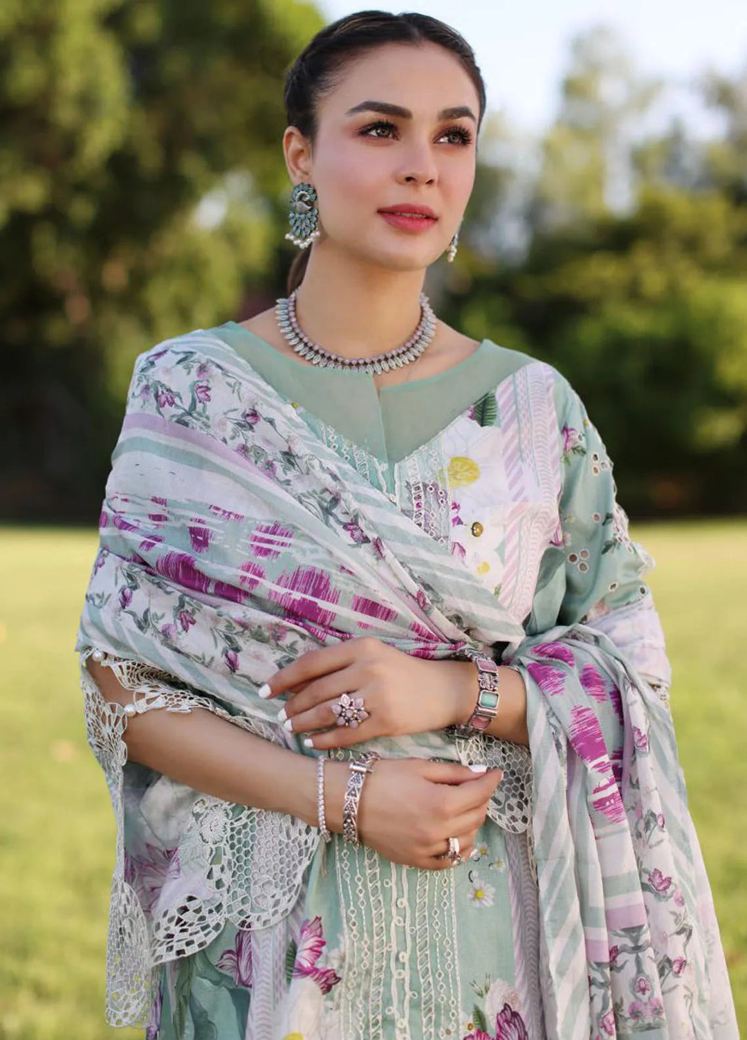 Elaf Chikankari Lawn Suit Unstitched 3 Piece EF24C ECK-05 B Celestial - Summer Collection