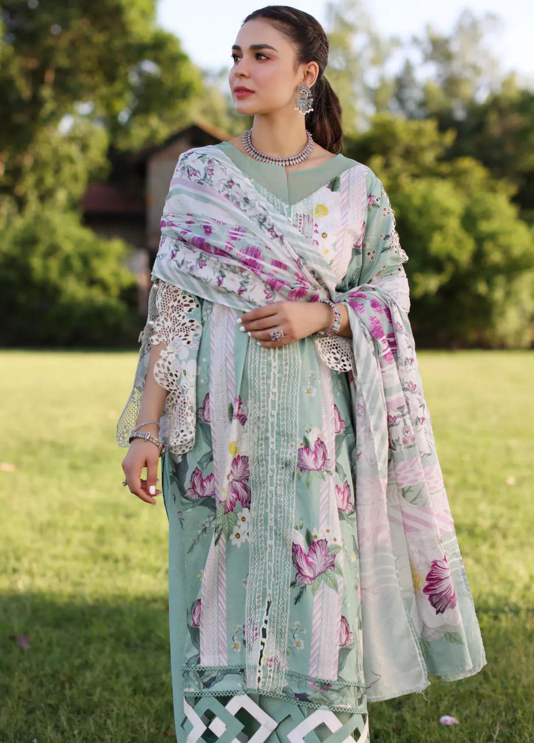 Elaf Chikankari Lawn Suit Unstitched 3 Piece EF24C ECK-05 B Celestial - Summer Collection