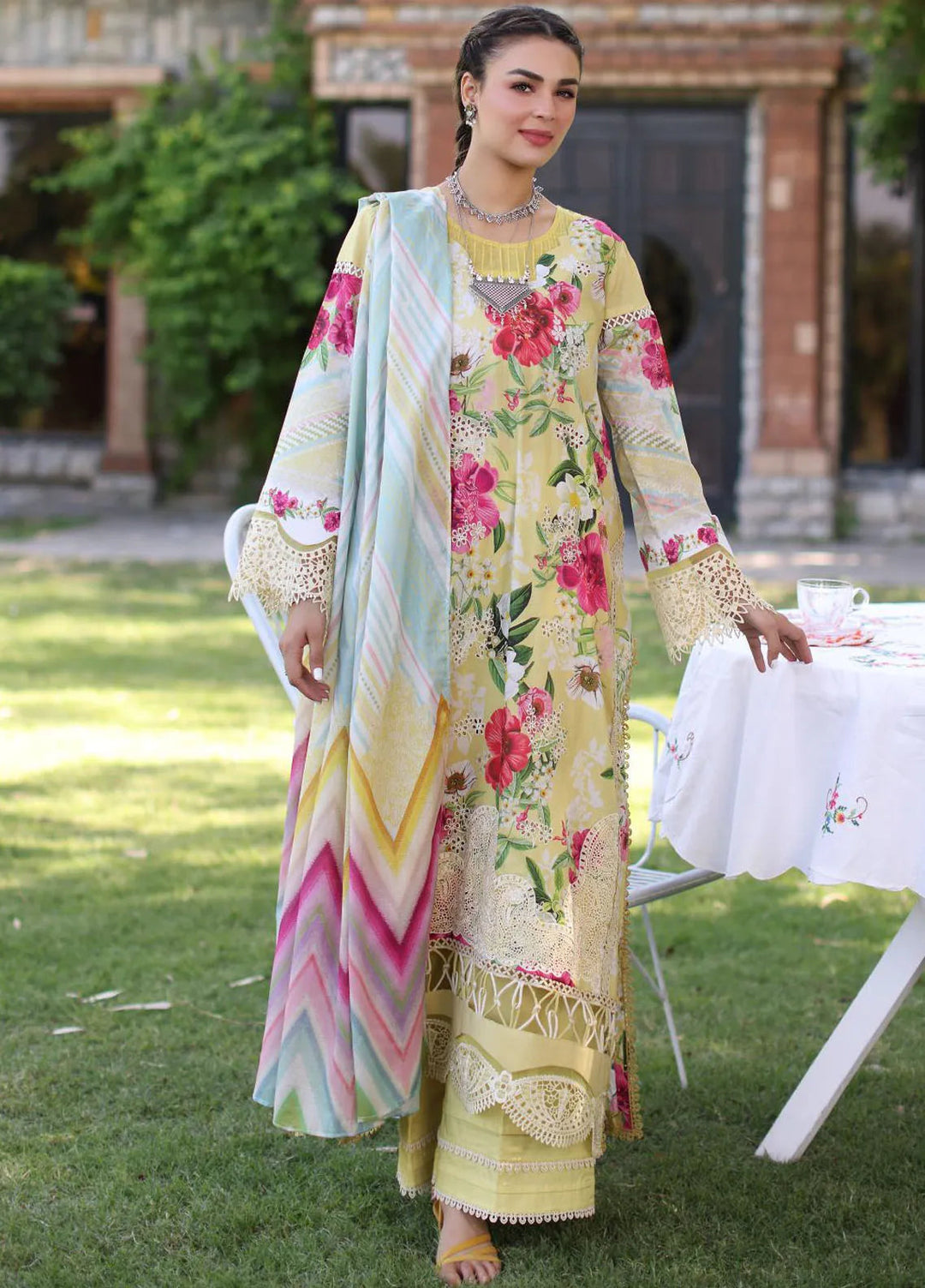 Elaf Chikankari Lawn Suit Unstitched 3 Piece EF24C ECK-06 A Sunshine Bouquet - Summer Collection